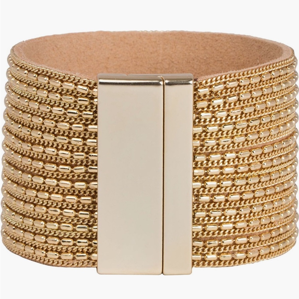 NWT SAACHI Rock n’ Roll Chain and Leather Cuff Bracelet